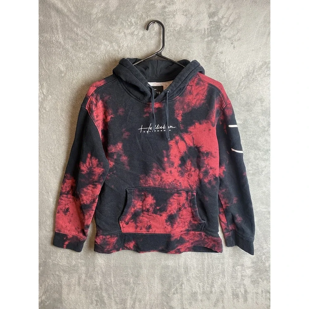 Hollister Must-Have Mens XS Red Black Tie-Dye Hoodie